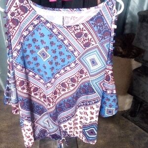 Blue and Red Patterned Women's Top